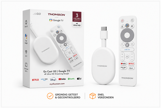 Thomson Go Cast 152 Streaming Dongle, 4K UHD Google TV, Spraakbesturing, Google Cast